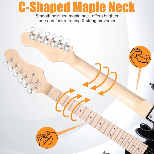 Miniatura 6 de Guitarra eléctrica de 30 pulgadas para niños, kits completos para principiantes con amplificador de 5 W, púas, bolso de concierto, correa, cable