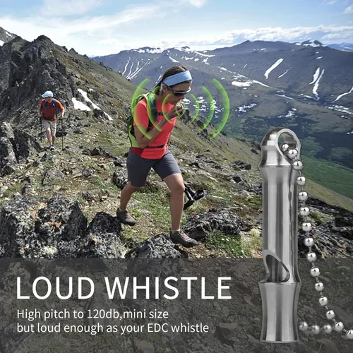 Miniatura 4 de Silbato de emergencia, silbato de titanio EDC silbato de seguridad para acampar al aire libre, silbatos de supervivencia fuertes hasta 120 db