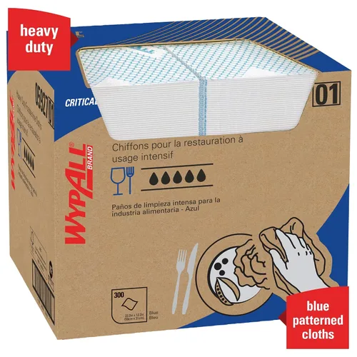 Miniatura 6 de WypAll CriticalClean Paños de limpieza de alto rendimiento para servicio de alimentos (05927), Toallas plegadas en cuartos, azul