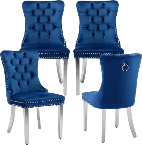 Miniatura 73 de LKTART Juego de 2 sillas de comedor de terciopelo, sillas de comedor copetudas con ribete de anillo de clavo, silla de comedor tapizada con patas