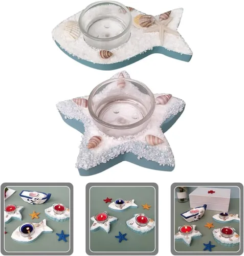 Miniatura 7 de ARTIBETTER Decoración para el hogar, 2 uds., portavelas náuticos, estrellas, pescado, té, candelabro, candelabro, manto, decoración para salas