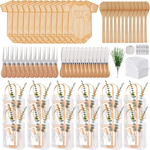 Miniatura 11 de Premios de baby shower para ganadores de juegos, tabla de queso en forma de oso, regalo con cucharas, esparcidores de mantequilla, bolsas de regalo