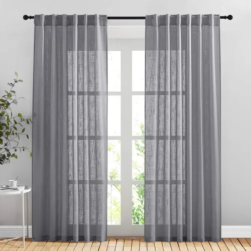 Miniatura 51 de NICETOWN Cortinas de lino semitraslúcidas para dormitorio, bolsillos para barra y pestaña trasera, tratamientos de ventana transparentes de lino