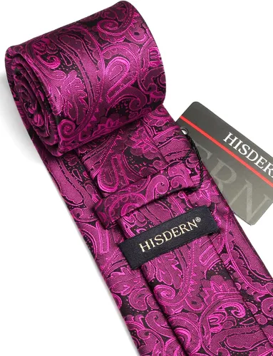 Miniatura 213 de HISDERN Corbatas para hombre, corbata de cachemira y bolsillo cuadrado tejido clásico floral para hombre, corbata de fiesta de boda