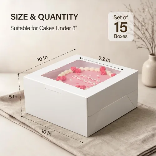 Miniatura 2 de Kootek 15 cajas para tartas, caja de pastel de 10 x 10 x 5 pulgadas con ventana, cajas blancas para hornear, cajas grandes para hornear, caja