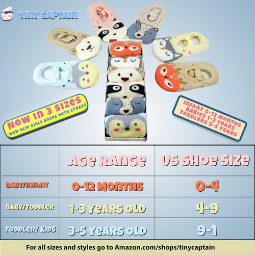 Miniatura 4 de Tiny Captain Calcetines de agarre para niñas de 1 a 3 años de edad, calcetines antideslizantes de animales de 1 a 3 años, set de regalo para niñas
