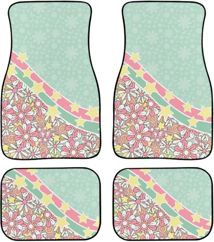 Miniatura 10 de Tapete de piso de automóvil con diseño floral de margaritas hippie abstractas, almohadillas antideslizantes, accesorios de automóvil para mujeres