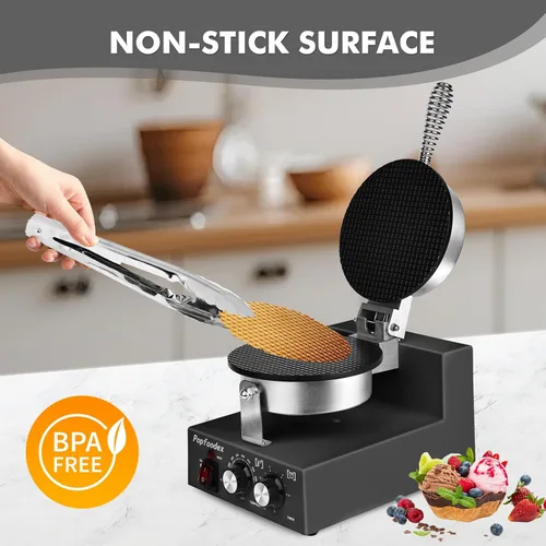 Miniatura 6 de Máquina comercial para hacer conos de gofres – Máquina comercial de cono de helado de 1200 W con sartén antiadherente de 8 pulgadas y temperatura