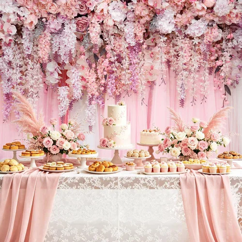 Miniatura 3 de Telón de fondo de pared floral rosa de 7 x 5 pies para niñas, despedida de soltera, boda, aniversario, flores, baby shower, decoración de fiesta