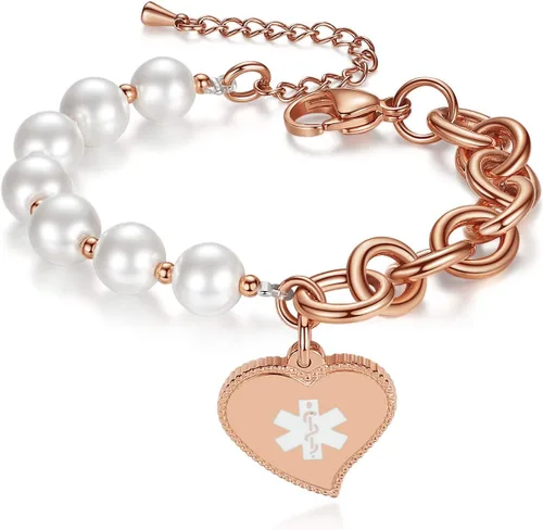 Miniatura 11 de mnmoom Elegant Medical Alert Bracelets for Women with heart medical id charm has Custom Engraved