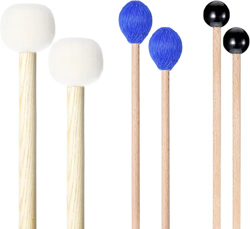 Cindeer 3 pares de mazo de tambor 1 teclado de cabeza de hilo duro azul mazos de marimba 1 campana de goma negra 1 mazos de lana fieltro palo de