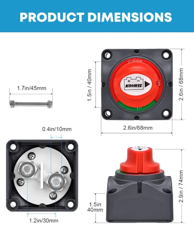 Miniatura 5 de Kohree 2 Pack Battery Disconnect Switch, 12V 24V 48V On/Off Heavy Duty Battery Shut Off Kill Isolator - Waterproof Marine Cut Off Switch 275 Amps