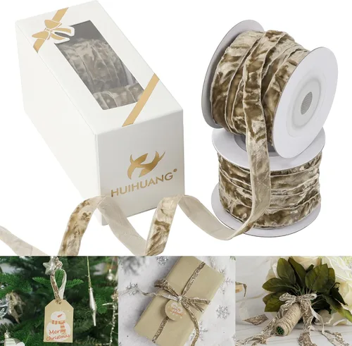 Miniatura 16 de HUIHUANG Cinta de Terciopelo Negro 3/8" Cinta de Terciopelo Arrugado para Adornos de Árbol de Navidad, Envoltura de Regalos, Decoración de Coronas