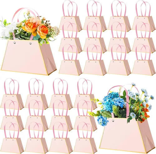 Miniatura 8 de Noveread 24 bolsas de regalo florales de barra floral a granel, bolsa de ramo de flores, bolsa de papel de regalo con asa, caja de centro de mesa