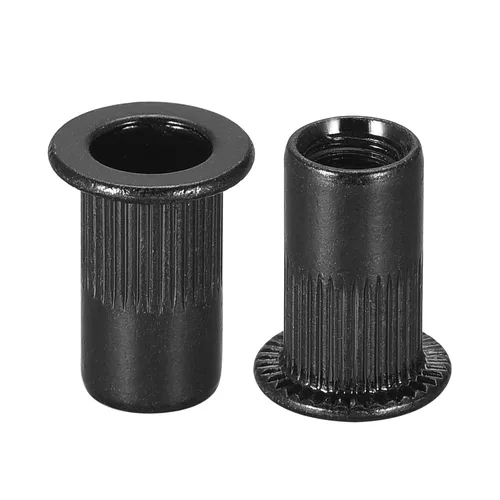 Miniatura 9 de uxcell Tuercas de remache M4 de acero al carbono chapadas en zinc moleteado cabeza plana roscada tuerca de inserción negra 20 piezas