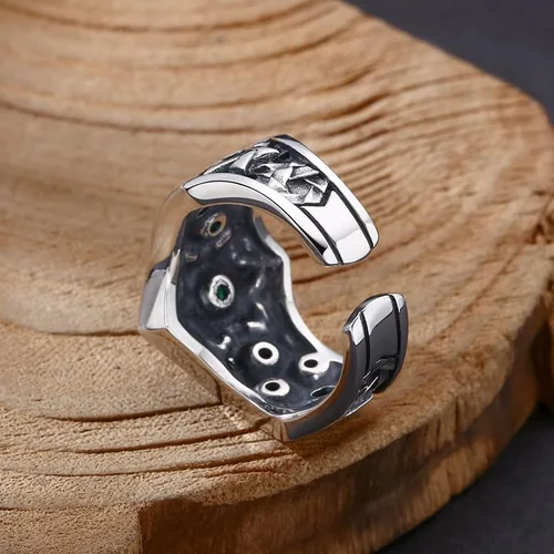 Miniatura 5 de Anillo vintage de plata de ley 925 con estrella de David judía con circonita cúbica para hombres y niños abierto ajustable, Metal, Zirconia cúbica