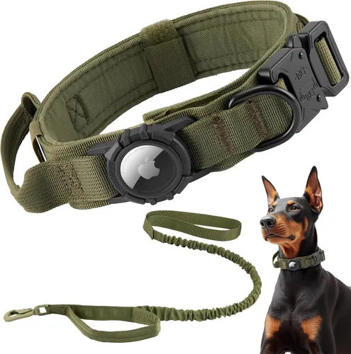 Miniatura 12 de Collar para perro Airtag mejorado, impermeable, ajustable, de nailon con soporte para AirTag, asa de control y hebilla de liberación rápida