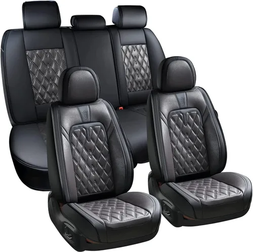 Miniatura 27 de Coverado Juego completo de fundas de asiento de automóvil, fundas de asiento negras para asientos delanteros y traseros de automóvil, protector