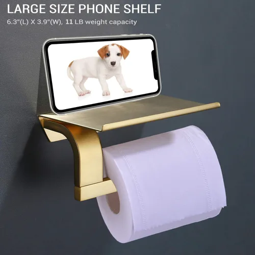 Miniatura 2 de TRUSTMI Soporte de papel higiénico con estante para teléfono, SUS 304 de acero inoxidable montado en la pared, dispensador de rollo de papel