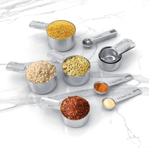 Miniatura 5 de TILUCK Juego de tazas y cucharas medidoras de acero inoxidable, cuchara de café, utensilios de cocina para cocinar y hornear, juego