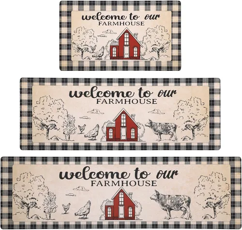 Miniatura 12 de XLHOMO Alfombrillas de Cocina para Piso Juego de 3 Piezas, Corredores Antideslizantes Acolchados Impermeables Cómodas Alfombras y Tapetes de Cocina
