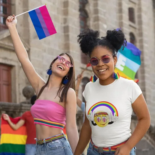 Miniatura 6 de Bandera bisexual con bandera bi, pequeña mini banderas de mano con orgullo bisexual en palos para desfiles, fiestas, festivales y decoraciones