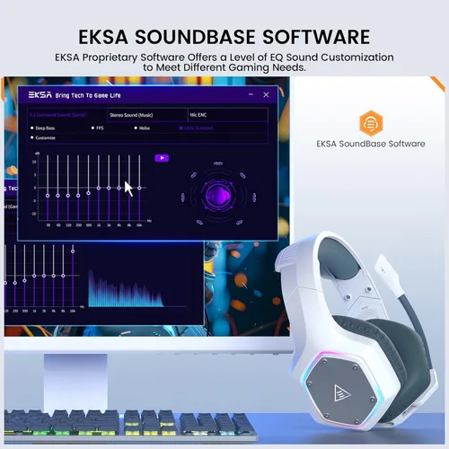 Miniatura 6 de EKSA E1000WT Wireless Gaming Headset,2.4GHz USB Gaming Headphones with Microphone for PC, PS5, PS4, Nintendo Switch, 7.1 Surround Sound Headset, RGB