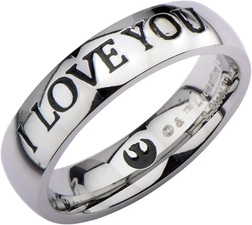 Miniatura 2 de Star Wars Anillo unisex de acero inoxidable con texto en inglés "I Love You", talla 9, Plástico