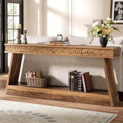 Miniatura 10 de Tribesigns Mesa Consola Moderna, Mesa de Entrada Extra Larga de 71 Pulgadas con Almacenamiento, Mesa de Sofá Estrecha de 2 Niveles Detrás del Sofá