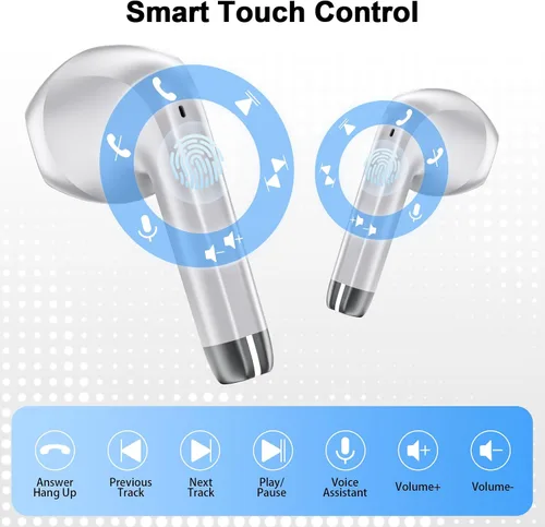 Miniatura 7 de Auriculares inalámbricos, Bluetooth de 5.4 pulgadas con 4 micrófonos ENC con cancelación de ruido, auriculares de 48 horas con graves profundos