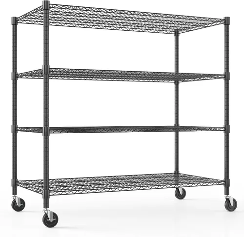 Miniatura 19 de Himimi Estantería de almacenamiento de alambre de acero resistente de 4 niveles, estantes de almacenamiento de metal ajustables con ruedas, estante