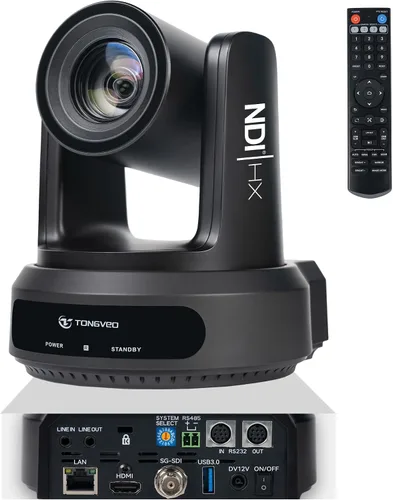 TONGVEO Cámara NDI PTZ con seguimiento automático de AI: zoom óptico 20X HDMI SDI USB PoE IP 1080P 60fps Cámara de video para transmisión en vivo