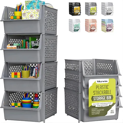 Miniatura 17 de Skywin TidyFriend - Recipientes apilables de plástico grandes para despensa, paquete de 3 contenedores apilables para organizar artículos esenciales