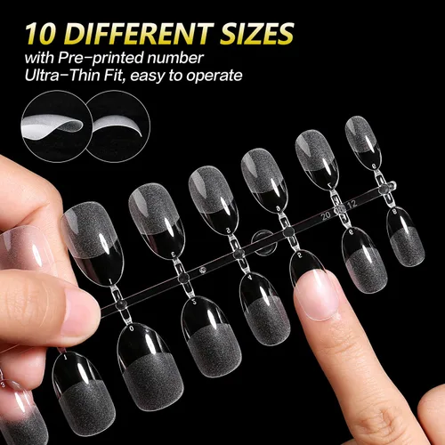 Miniatura 2 de AIMEILI 432 puntas de uñas postizas cortas de almendra, redondas, de cobertura completa, para extensión de uñas de remojo, uñas postizas acrílicas a