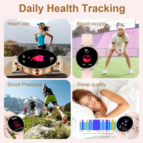 Miniatura 3 de Reloj inteligente para mujer, 1.19 pulgadas, pantalla táctil AMOLED, reloj de fitness (llamadas/notificaciones), 3 correas, monitor de frecuencia