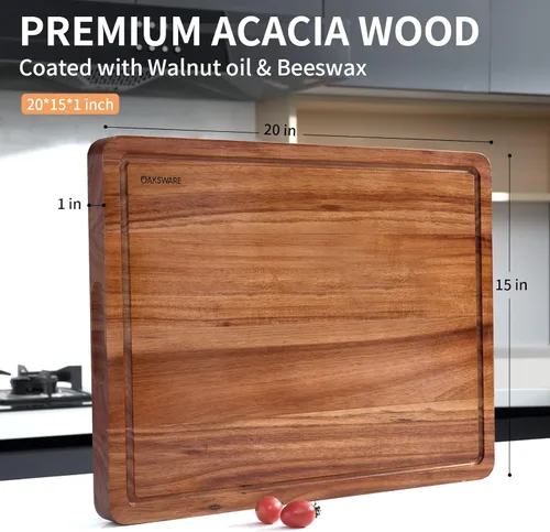 Miniatura 7 de Tablas de cortar OAKSWARE, tabla de cortar de madera de acacia extra grande de 20 x 15 pulgadas para cocina, tabla de cortar de madera de grano