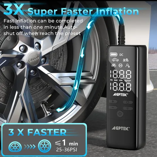Miniatura 2 de Inflador de neumáticos, compresor de aire portátil, medidor de presión de neumáticos, bomba de aire eléctrica, pantalla LCD con luz LED