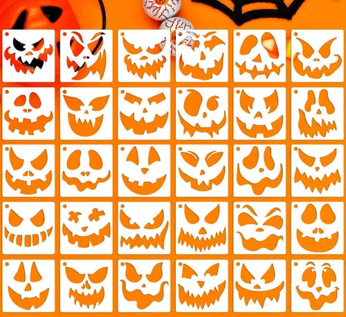 Plantillas de Halloween Plantillas de Cara de Calabaza 3" Plantilla Reutilizable para Tallar Calabaza para Manualidades DIY Decoración