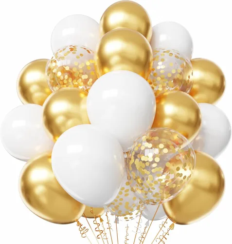 Miniatura 17 de Globos negros y dorados, kit de 50 globos de 12 pulgadas, globos de látex negros para decoraciones de cumpleaños, año nuevo, boda, graduación