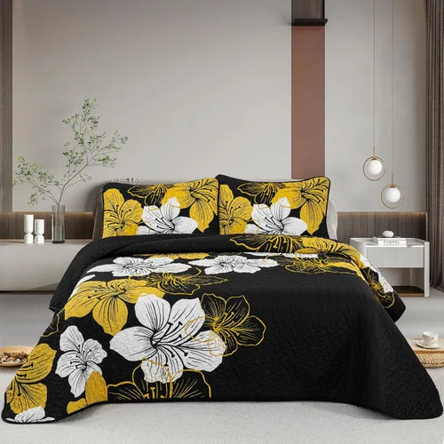 Miniatura 19 de DJY Juego de edredón de 3 piezas, tamaño completo, diseño floral azul, elegante colcha bohemia con 2 fundas de almohada, juego de edredón ligero