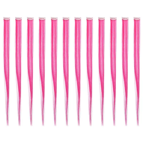 Miniatura 15 de SWACC 12 unidades de broches con extensiones reflejos para cabello de un solo color para fiestas. Mechones de cabello sintético de color., Azul Azul