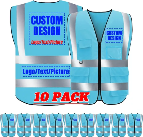 Miniatura 8 de BeautyWill Chaleco de seguridad con logotipo personalizado Class2 Chaleco reflectante de alta visibilidad con bolsillos y cremallera chaleco