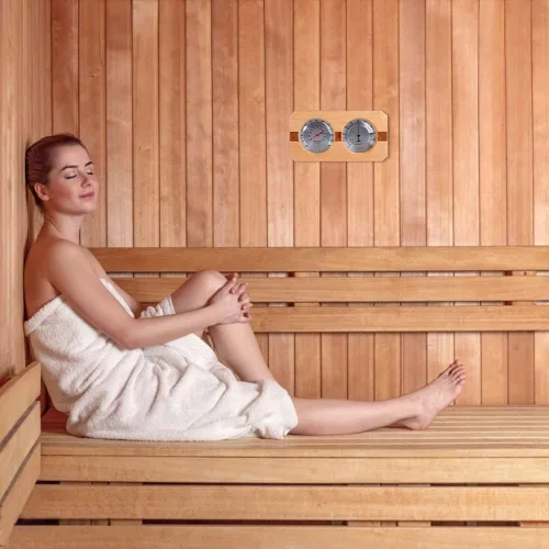 Miniatura 6 de Higrotermógrafo de madera para sauna 2 en 1 termómetro higrómetro pantalla de doble dial temperatura humedad medidor herramienta Sauna habitación