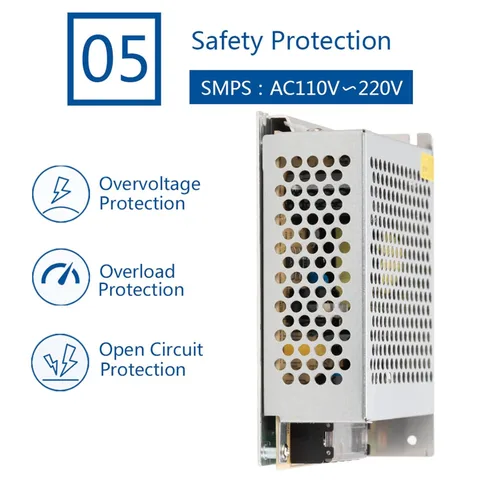 Miniatura 6 de Fuente de alimentación conmutada de 12 V 8.5 A, controlador LED de 100 W, convertidor adaptador de transformador regulado universal CA 110V-220V a