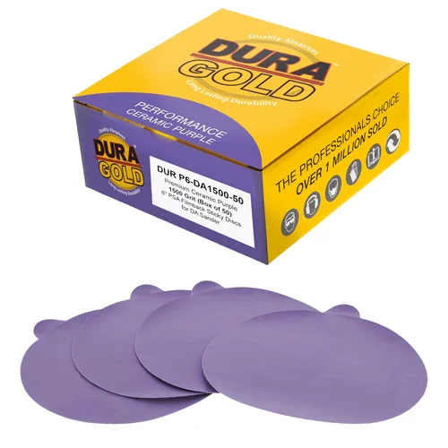 Miniatura 16 de Dura-Gold Discos de lijado de cerámica de grano 120 de 6 pulgadas, PSA de película morada, caja de 50 unidades, papel de lija autoadhesivo