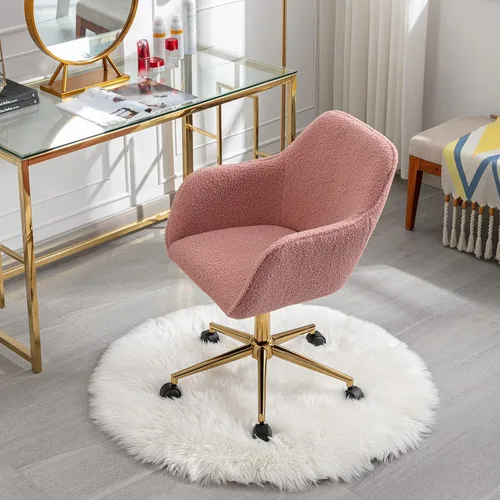 Miniatura 6 de Silla de escritorio moderna de piel sintética para mujeres, niñas y adolescentes, silla de escritorio giratoria ajustable rosa, silla de escritorio