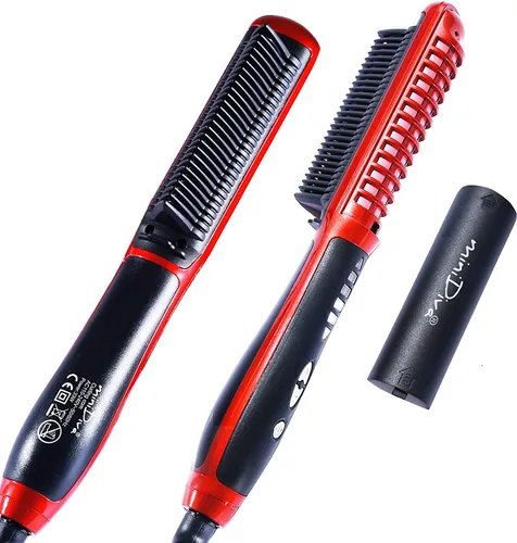 Minidiva Rizador y alisador de cabello 2 en 1 con antiquemaduras, calentamiento rápido de cerámica de 30 segundos, 6 niveles de calor, apagado Rojo