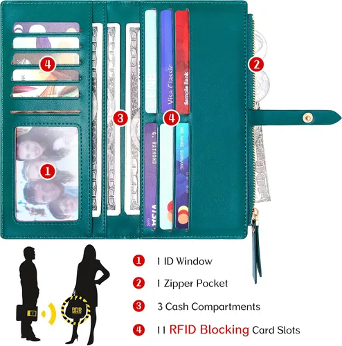 Miniatura 40 de Billeteras delgadas para mujer, tarjetero RFID plegable con bolsillo con cremallera, Mandala azul, Delgado