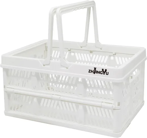 Miniatura 17 de ZHJINGYU cajas para almacenamiento, cestas de plástico para organizar, cesta de compras plegable, caja plegable con asas, caja de almacenamiento Rosa