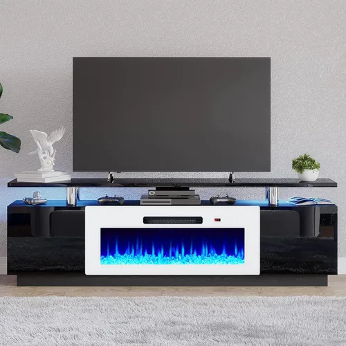 Miniatura 20 de AMERLIFE Soporte de TV con chimenea de 36 pulgadas, luces LED modernas para centro de entretenimiento de 70 pulgadas, armario de consola de TV de 2